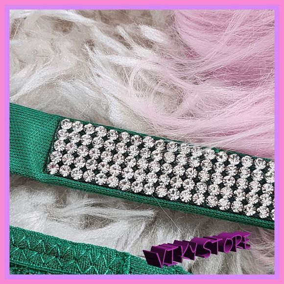 NWT {Victoria's Secret} Green Satin Lace Cheeky: Crystal Glamour in Medium! NWT - Picture 2 of 6